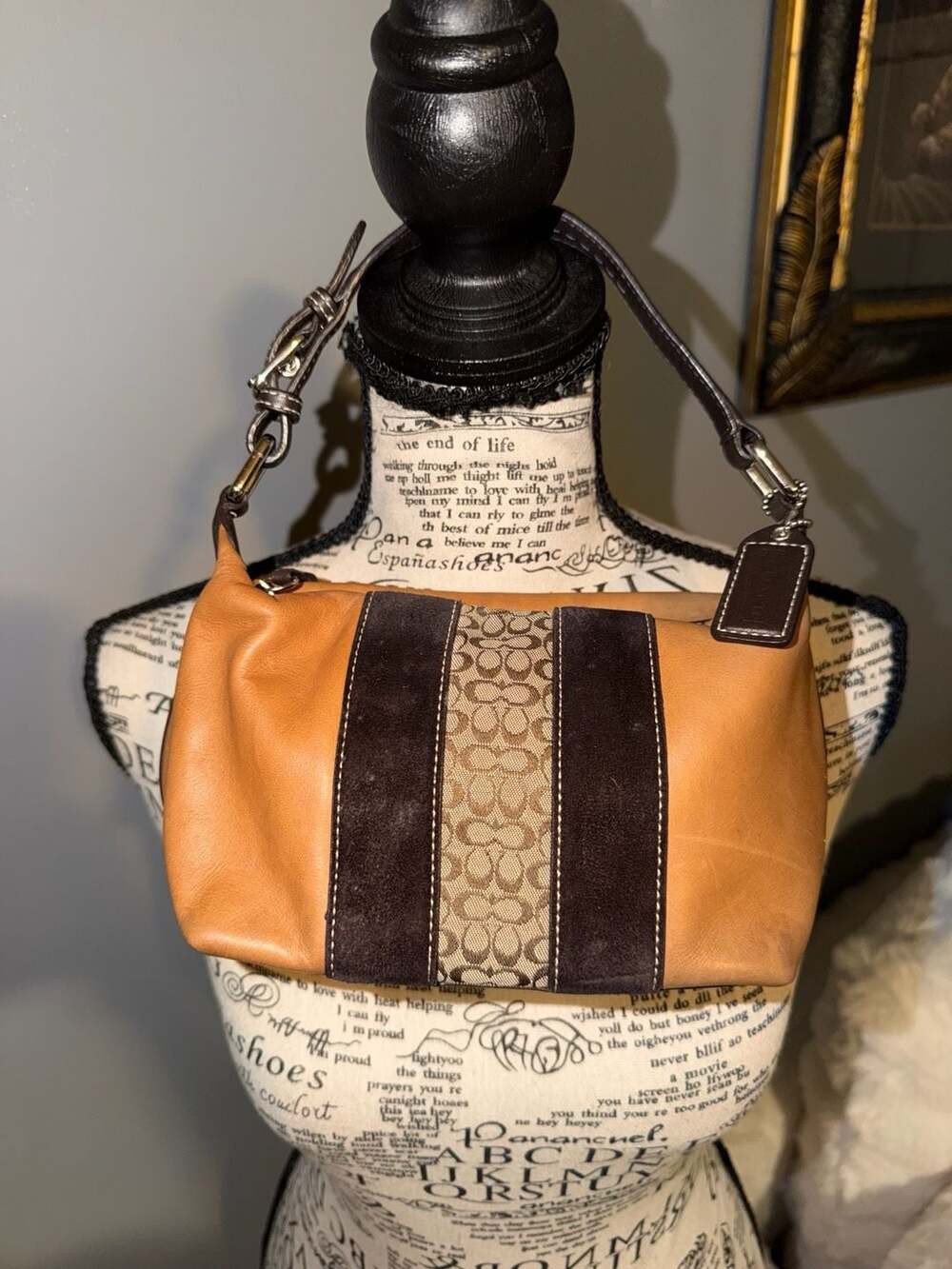 Coach Vintage Y2K Mini Demi Leather and Suede Signature Baguette Handbag